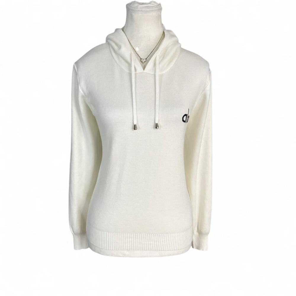 Alo Yoga White Ivory  Knit Hoodie Super Soft Accolade Hoodie Size M 100% Cotton